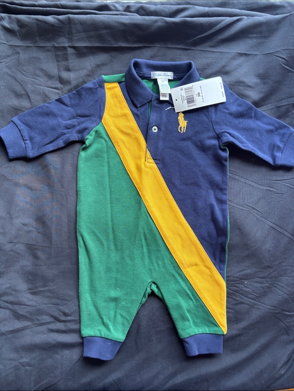 Ralph Lauren Navy, Green & Yellow Polo Footie One-Piece